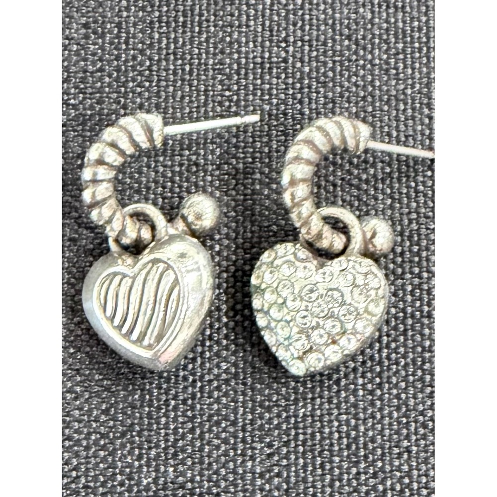 Brighton Sacred Heart Reversible Crystal Heart Hoop Earrings Silver Tone Retired
